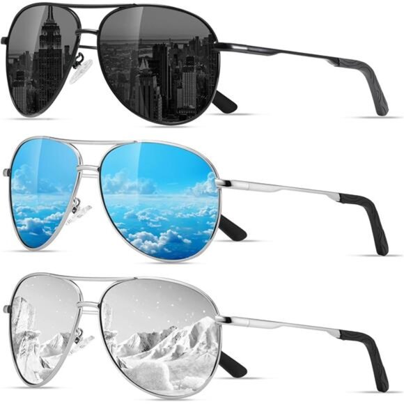 Polarized Aviator Sunglasses for Men, Driving Sun Glasses with UV